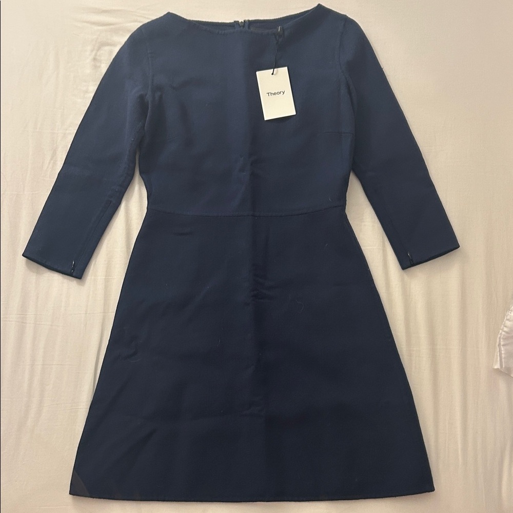 NWT Theory Dark Blue Long Sleeve Wool Mini Dress